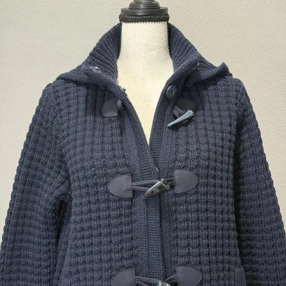 Tommy Hilfiger Waffle Chunky Knit Wool Bld Cardigan Womens L Sweater Collar Hood - Picture 5 of 11